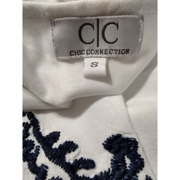 Chic Connection White with Navy Embroidery Bohemian Sundress sz S - Picture 6 of 7